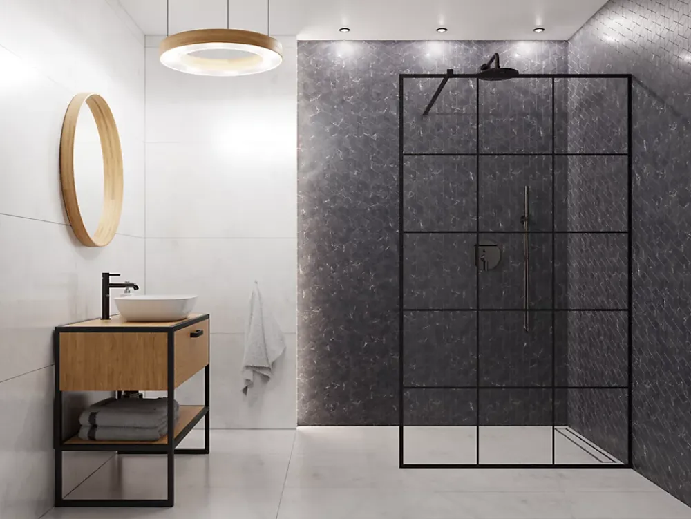 Ilcom Mosaïque en gres sur maille pour salle de bain ou cuisine 26.5 cm x 30.5 cm - Black cube- Mosaïque Pour Wc