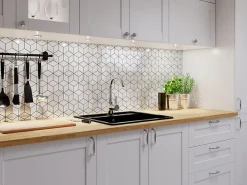 Ilcom Mosaïque en gres sur maille pour salle de bain ou cuisine 26.5 cm x 30.5 cm - White diamod romb- Mosaïque Pour Douche