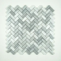 Albedo Pierre Travertin<Mosaïque en Marbre Blanc Marmara Poli - Chevrons