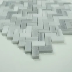 Albedo Pierre Travertin<Mosaïque en Marbre Blanc Marmara Poli - Chevrons