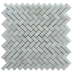 Albedo Pierre Mosaïque en Marbre Blanc Mugla Aiguisé - Chevrons 3,2X1,5X1CM- Mosaïque Pour Salle De Bains