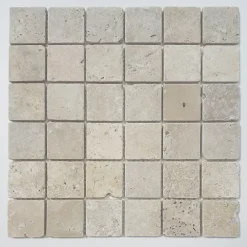 Albedo Pierre Mosaïque Pour Pièce À Vivre|Mosaïque<Mosaïque en Travertin Blanc Ivoire Vieilli 4,8x4,8x0,8 CM