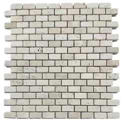 Albedo Pierre Mosaïque en Travertin Blanc Ivoire vieilli - 1,5x3,2x1CM- Mosaïque Pour Pièce À Vivre|Mosaïque Pour Wc
