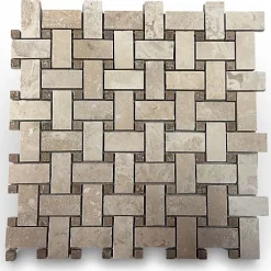 Albedo Pierre Travertin<Mosaïque en Travertin Blanc Ivoire - Noçe - Tissage Panier