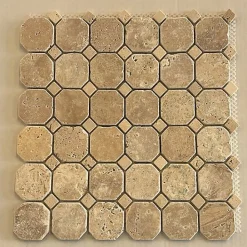 Albedo Pierre Mosaïque en Travertin Vieilli Foncé - Octogone- Mosaïque Pour Wc|Mosaïque Pour Salle De Bains