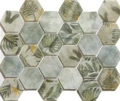 Ilcom Mosaïque Pour Wc|Mosaïque Pour Salle De Bains<Mosaïque en verre pressé sur filet pour salle de bain et cuisine 43.5cm x 32cm - Botanic Green Garden Matt
