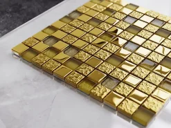 Ilcom Mosaïque Pour Douche|Mosaïque Pour Wc<Mosaïque en verre sur filet pour salle de bain ou cuisine 30 cm x 30 cm - Egyptian gold