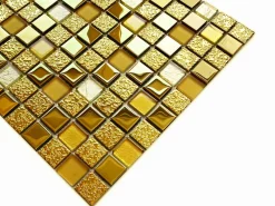 Ilcom Mosaïque Pour Douche|Mosaïque Pour Wc<Mosaïque en verre sur filet pour salle de bain ou cuisine 30 cm x 30 cm - Egyptian gold