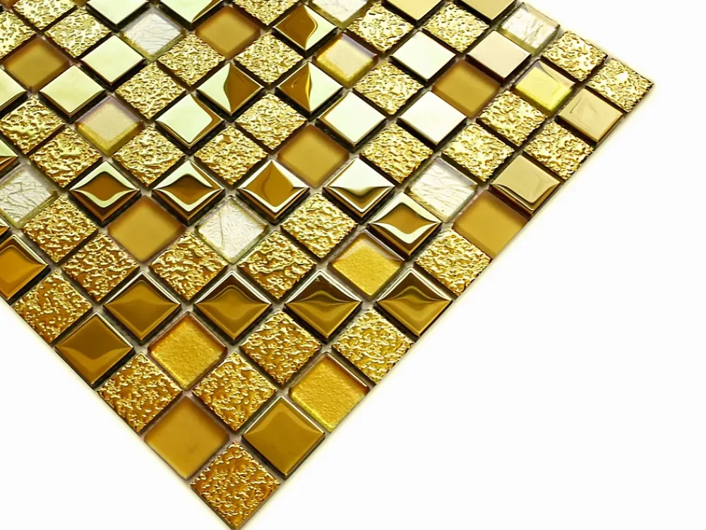 Ilcom Mosaïque Pour Douche|Mosaïque Pour Wc<Mosaïque en verre sur filet pour salle de bain ou cuisine 30 cm x 30 cm - Egyptian gold