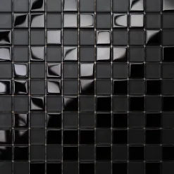 Ilcom Mosaïque en verre sur filet pour salle de bain ou cuisine 30 cm x 30 cm - Black obsidian- Mosaïque Pour Salle De Bains|Mosaïque Pour Pièce À Vivre
