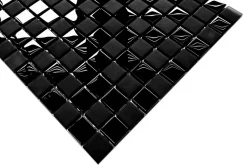 Ilcom Mosaïque en verre sur filet pour salle de bain ou cuisine 30 cm x 30 cm - Black obsidian- Mosaïque Pour Salle De Bains|Mosaïque Pour Pièce À Vivre