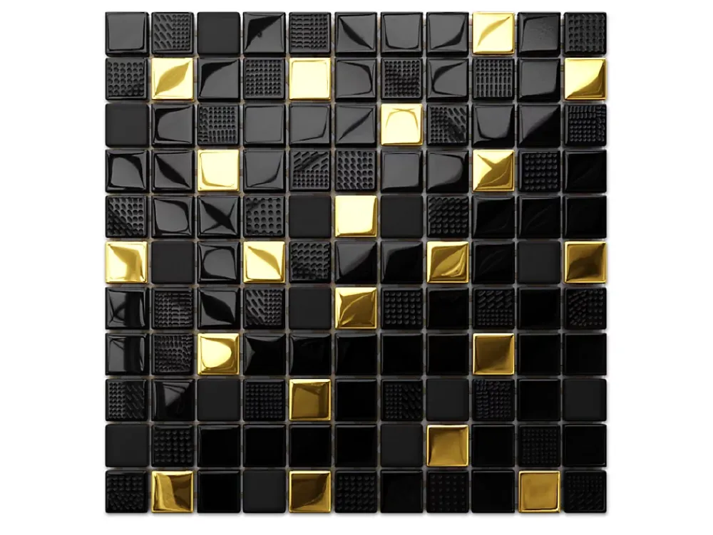 Ilcom Mosaïque en verre sur filet pour salle de bain ou cuisine 30 cm x 30 cm - Volcano gold- Mosaïque|Mosaïque Pour Wc