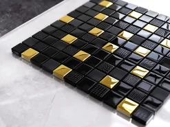 Ilcom Mosaïque en verre sur filet pour salle de bain ou cuisine 30 cm x 30 cm - Volcano gold- Mosaïque|Mosaïque Pour Wc