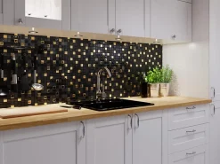 Ilcom Mosaïque en verre sur filet pour salle de bain ou cuisine 30 cm x 30 cm - Volcano gold- Mosaïque|Mosaïque Pour Wc