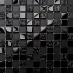 Ilcom Mosaïque en verre sur filet pour salle de bain ou cuisine 30 cm x 30 cm - Carbon- Mosaïque