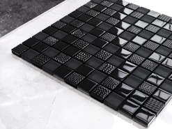 Ilcom Mosaïque en verre sur filet pour salle de bain ou cuisine 30 cm x 30 cm - Carbon- Mosaïque