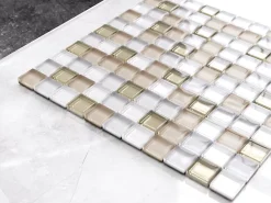Ilcom Mosaïque en verre sur filet pour salle de bain ou cuisine 30 cm x 30 cm - Caffelatte- Mosaïque