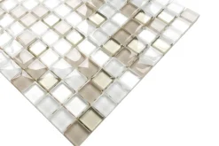 Ilcom Mosaïque en verre sur filet pour salle de bain ou cuisine 30 cm x 30 cm - Caffelatte- Mosaïque