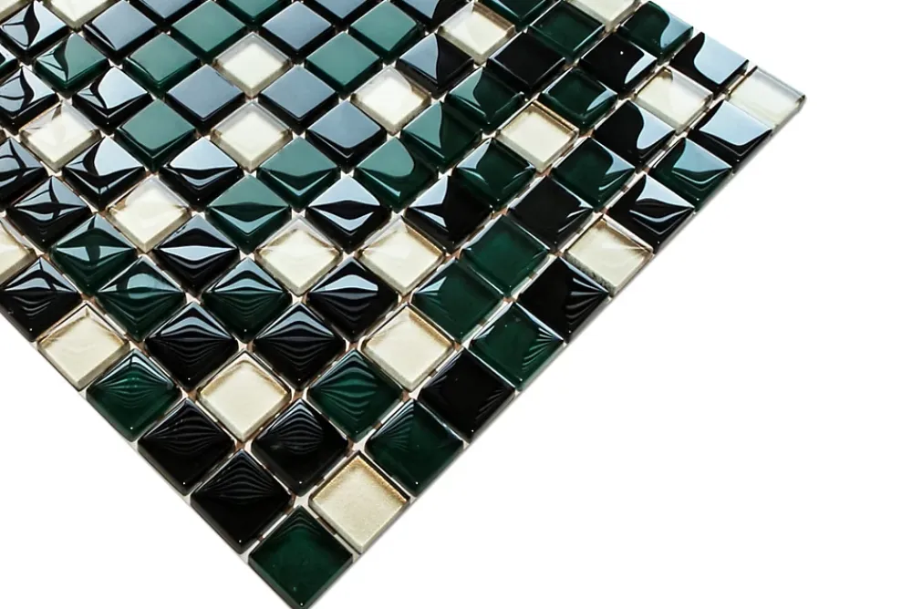 Ilcom Mosaïque en verre sur filet pour salle de bain ou cuisine 30 cm x 30 cm - Green relax- Mosaïque Pour Wc