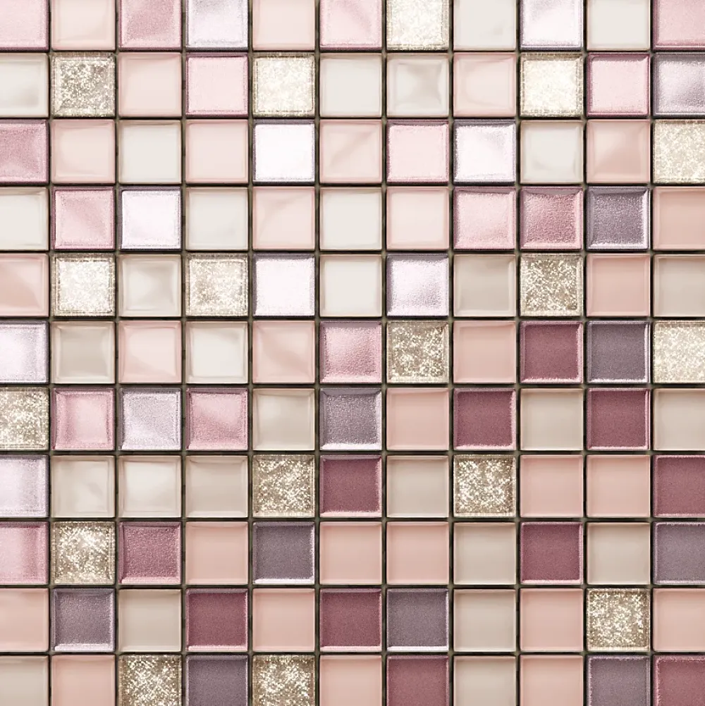 Ilcom Mosaïque en verre sur filet pour salle de bain ou cuisine 30 cm x 30 cm - Flamingo- Mosaïque|Mosaïque Pour Douche