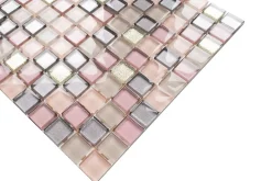 Ilcom Mosaïque en verre sur filet pour salle de bain ou cuisine 30 cm x 30 cm - Flamingo- Mosaïque|Mosaïque Pour Douche