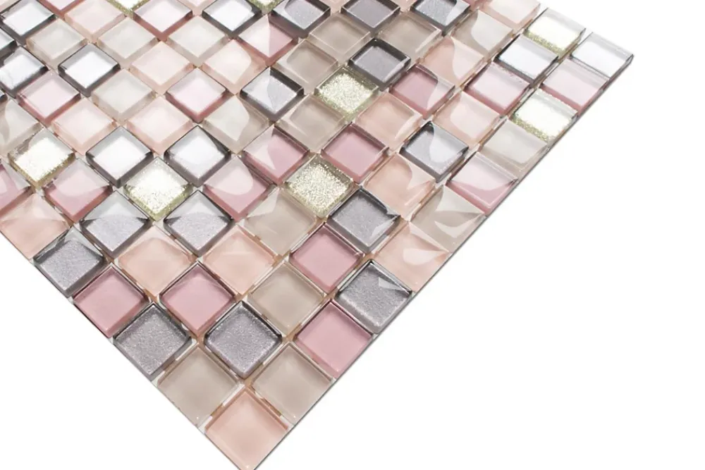 Ilcom Mosaïque en verre sur filet pour salle de bain ou cuisine 30 cm x 30 cm - Flamingo- Mosaïque|Mosaïque Pour Douche