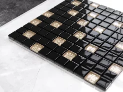 Ilcom Mosaïque Pour Pièce À Vivre|Mosaïque Pour Wc<Mosaïque en verre sur filet pour salle de bain ou cuisine 30 cm x 30 cm - Black pepper