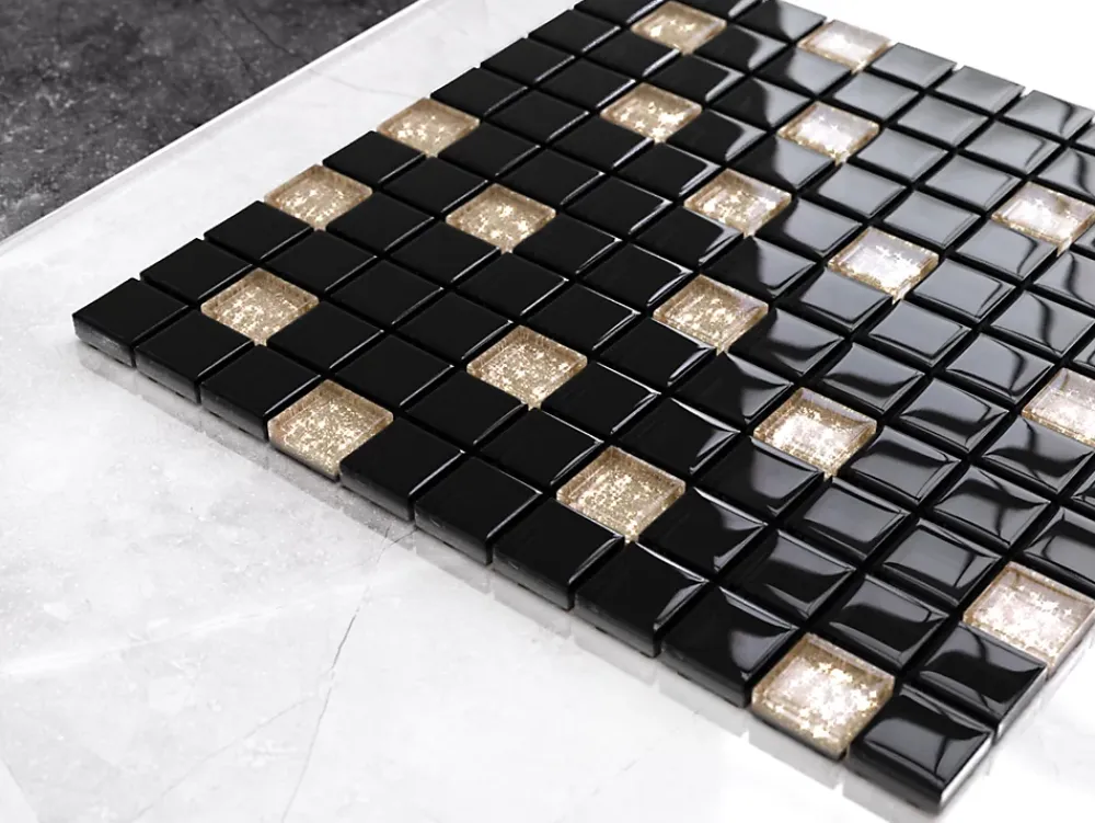 Ilcom Mosaïque Pour Pièce À Vivre|Mosaïque Pour Wc<Mosaïque en verre sur filet pour salle de bain ou cuisine 30 cm x 30 cm - Black pepper