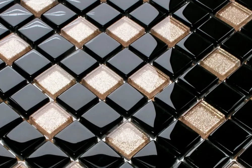 Ilcom Mosaïque Pour Pièce À Vivre|Mosaïque Pour Wc<Mosaïque en verre sur filet pour salle de bain ou cuisine 30 cm x 30 cm - Black pepper