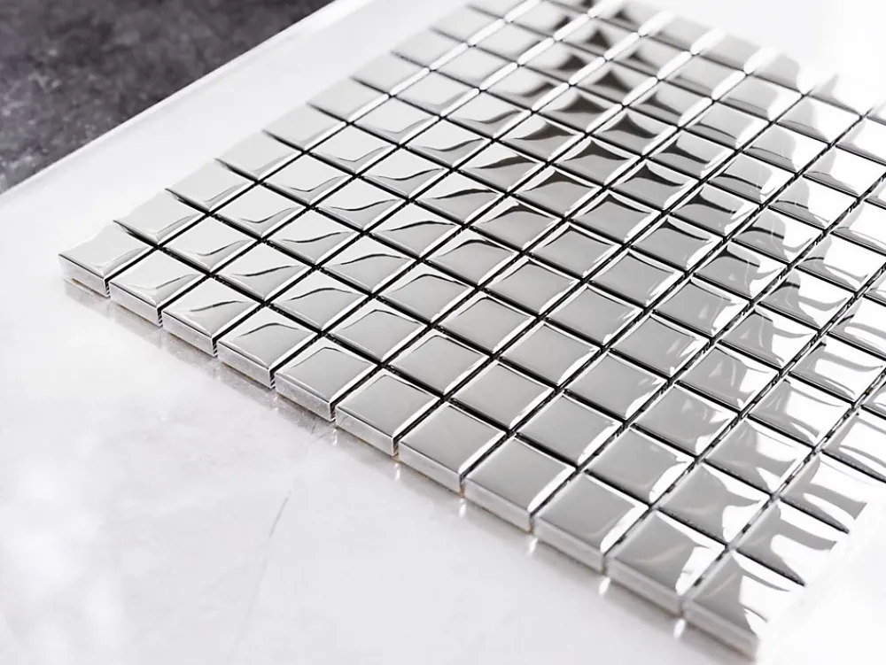 Ilcom Mosaïque en verre sur filet pour salle de bain ou cuisine 30 cm x 30 cm - Pure silver- Mosaïque Pour Salle De Bains|Mosaïque