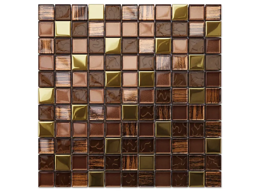 Ilcom Mosaïque Pour Salle De Bains|Mosaïque<Mosaïque en verre sur filet pour salle de bain ou cuisine 30 cm x 30 cm - Azteca gold
