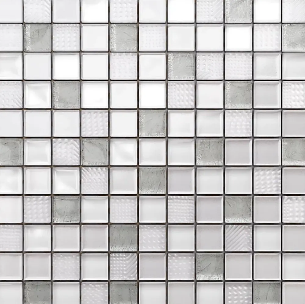 Ilcom Mosaïque|Mosaïque Pour Douche<Mosaïque en verre sur filet pour salle de bain ou cuisine 30 cm x 30 cm - Crushed white silver