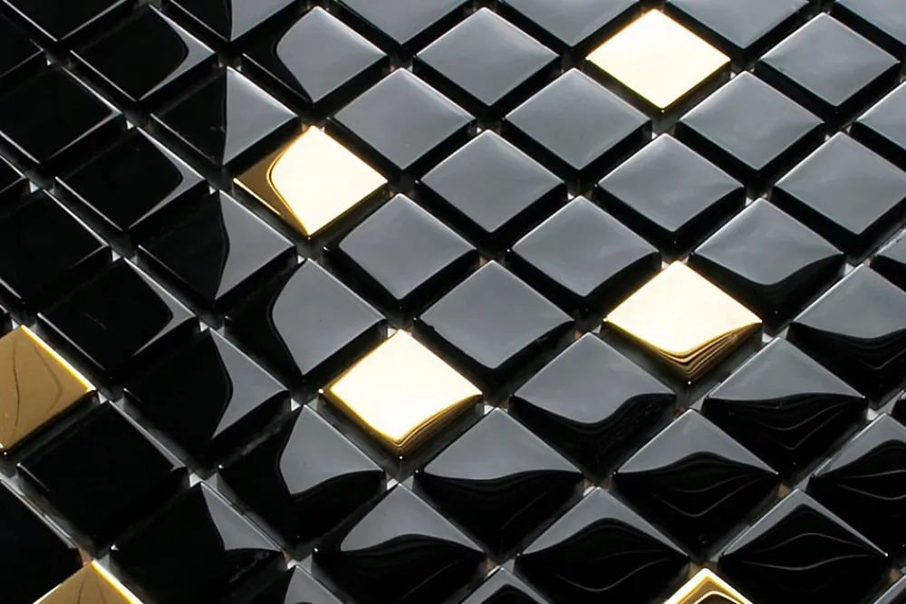 Ilcom Mosaïque<Mosaïque en verre sur filet pour salle de bain ou cuisine 30 cm x 30 cm - Nero gold