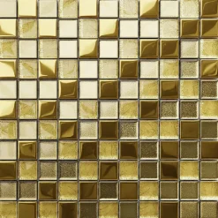 Ilcom Mosaïque en verre sur filet pour salle de bain ou cuisine 30 cm x 30 cm - Crushed Giza- Mosaïque Pour Salle De Bains