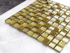 Ilcom Mosaïque en verre sur filet pour salle de bain ou cuisine 30 cm x 30 cm - Crushed Giza- Mosaïque Pour Salle De Bains