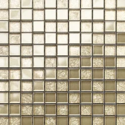 Ilcom Mosaïque en verre sur filet pour salle de bain ou cuisine 30 cm x 30 cm - Golden sunshine- Mosaïque Pour Douche|Mosaïque Pour Wc