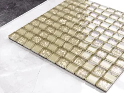 Ilcom Mosaïque en verre sur filet pour salle de bain ou cuisine 30 cm x 30 cm - Golden sunshine- Mosaïque Pour Douche|Mosaïque Pour Wc