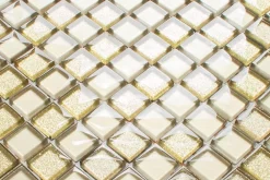 Ilcom Mosaïque en verre sur filet pour salle de bain ou cuisine 30 cm x 30 cm - Golden sunshine- Mosaïque Pour Douche|Mosaïque Pour Wc