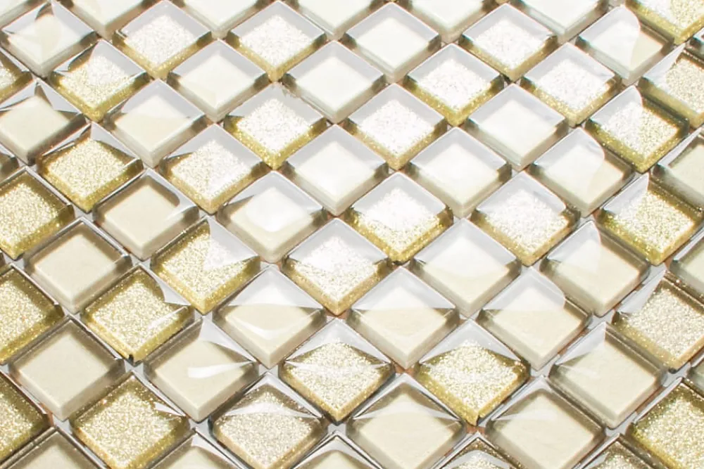 Ilcom Mosaïque en verre sur filet pour salle de bain ou cuisine 30 cm x 30 cm - Golden sunshine- Mosaïque Pour Douche|Mosaïque Pour Wc