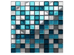 Ilcom Mosaïque en verre sur filet pour salle de bain ou cuisine 30 cm x 30 cm - Deep lake- Mosaïque Pour Salle De Bains|Mosaïque