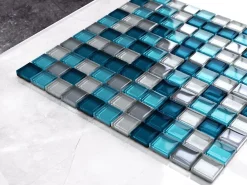 Ilcom Mosaïque en verre sur filet pour salle de bain ou cuisine 30 cm x 30 cm - Deep lake- Mosaïque Pour Salle De Bains|Mosaïque