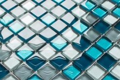 Ilcom Mosaïque en verre sur filet pour salle de bain ou cuisine 30 cm x 30 cm - Deep lake- Mosaïque Pour Salle De Bains|Mosaïque
