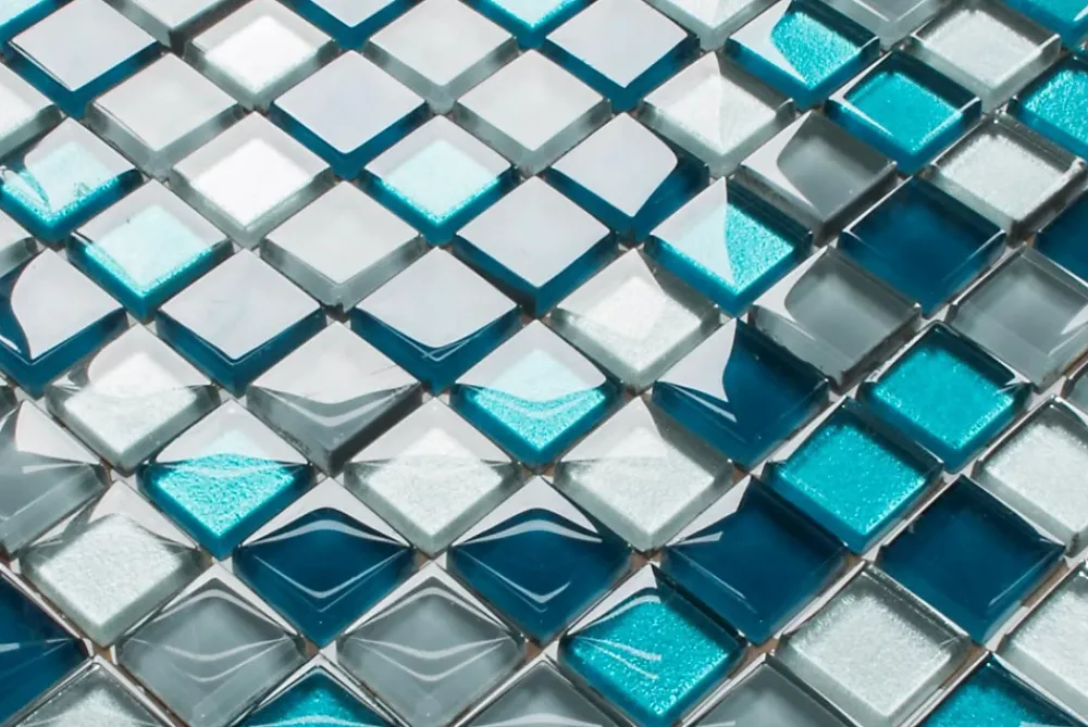 Ilcom Mosaïque en verre sur filet pour salle de bain ou cuisine 30 cm x 30 cm - Deep lake- Mosaïque Pour Salle De Bains|Mosaïque