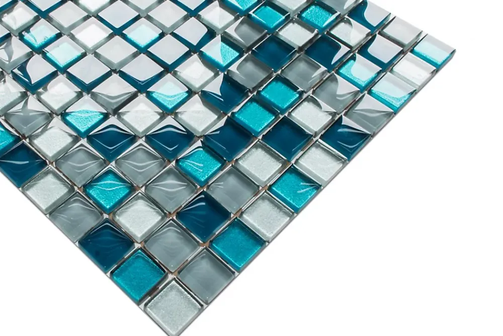 Ilcom Mosaïque en verre sur filet pour salle de bain ou cuisine 30 cm x 30 cm - Deep lake- Mosaïque Pour Salle De Bains|Mosaïque