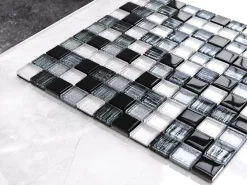 Ilcom Mosaïque en verre sur filet pour salle de bain ou cuisine 30 cm x 30 cm - Pearl jam- Mosaïque Pour Salle De Bains