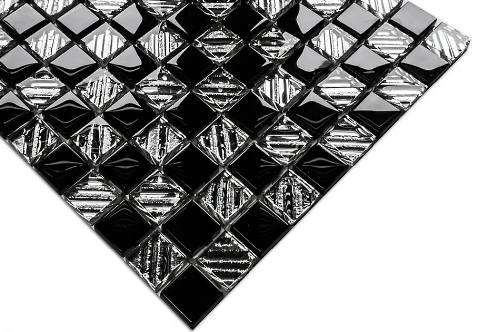 Ilcom Mosaïque Pour Pièce À Vivre|Mosaïque Pour Salle De Bains<Mosaïque en verre sur filet pour salle de bain ou cuisine 30 cm x 30 cm - Black chess