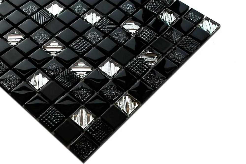 Ilcom Mosaïque en verre sur filet pour salle de bain ou cuisine 30 cm x 30 cm -Starlight night- Mosaïque Pour Salle De Bains|Mosaïque