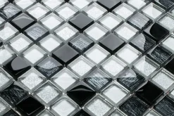 Ilcom Mosaïque en verre sur filet pour salle de bain ou cuisine 30 cm x 30 cm - Black sabbath- Mosaïque Pour Wc