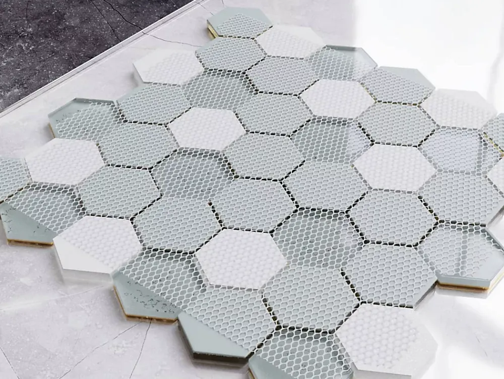 Ilcom Mosaïque|Mosaïque Pour Pièce À Vivre<Mosaïque en verre sur filet pour salle de bain et cuisine 30.3 cm x 30 cm - White Lava