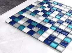 Ilcom Mosaïque en verre sur filet pour salle de bain ou cuisine 30 cm x 30 cm - Topaz- Mosaïque Pour Pièce À Vivre|Mosaïque Pour Wc